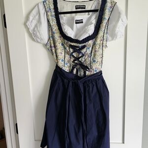 Oktoberfest Floral Dirndl Dress with Navy Apron